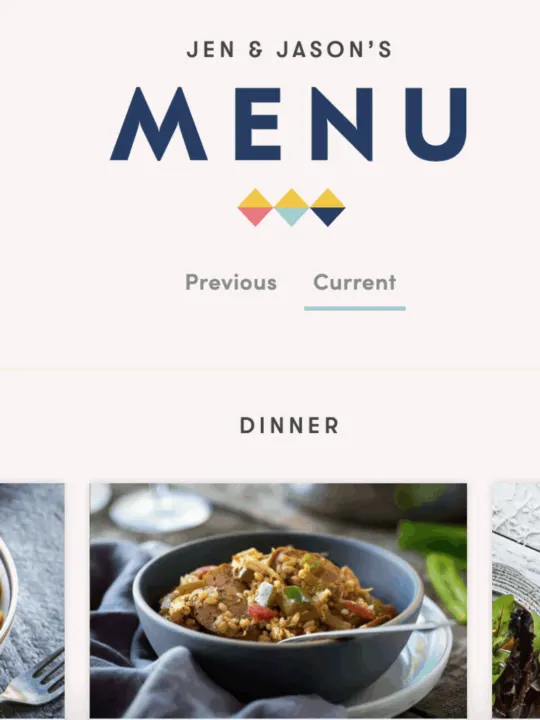 Platejoy dinner menu